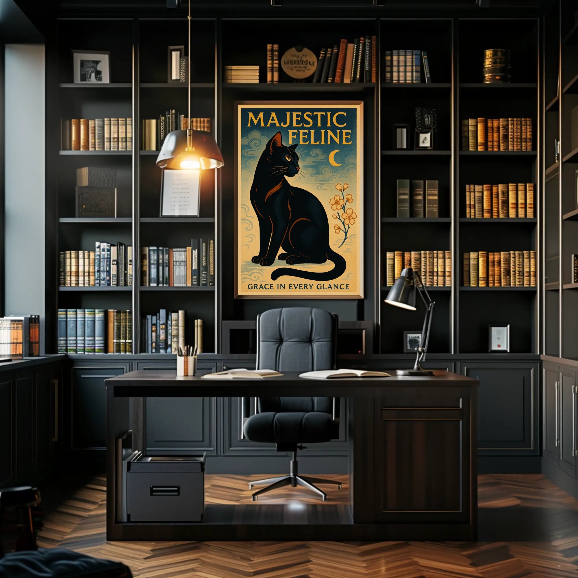 Elegant Black Cat Vintage Artistry Animal Poster