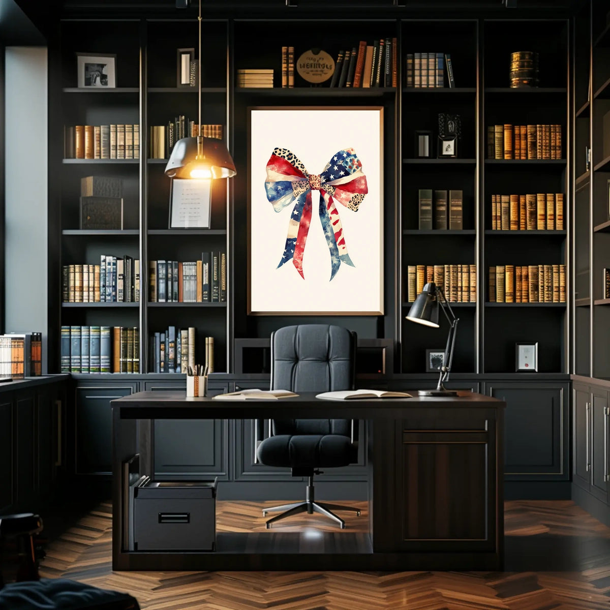 Large Coquette Bow American Flag Watercolor Art Poster