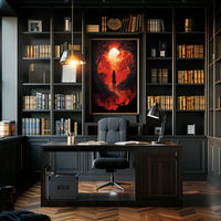 Wandering Traveler in Fiery Fantasy Landscape Poster