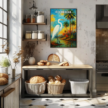 Florida Heron Tropical Lake Palms Poster