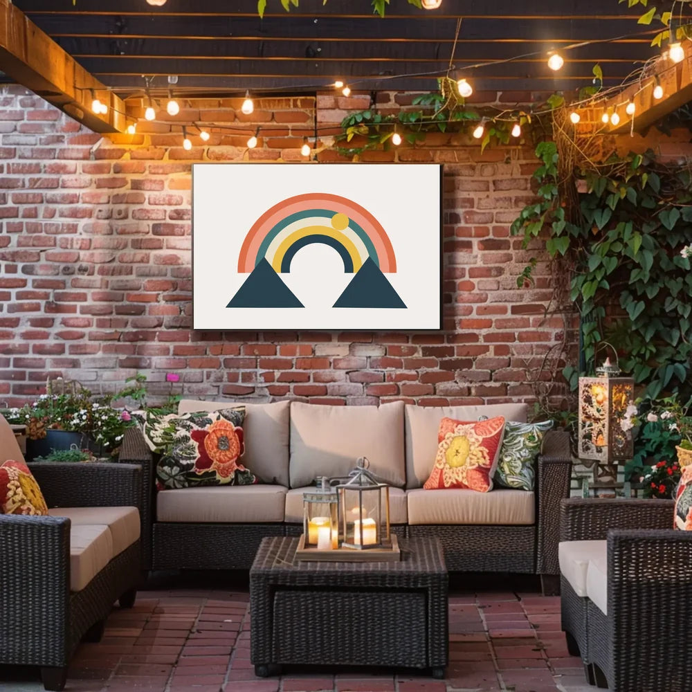 Abstract Rainbow and Geometric Mountains Art Poster