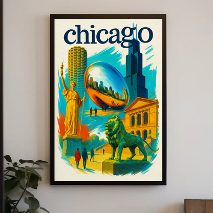 Chicago Lion Bean Willis Art Urban Vintage Travel Poster Wall Art