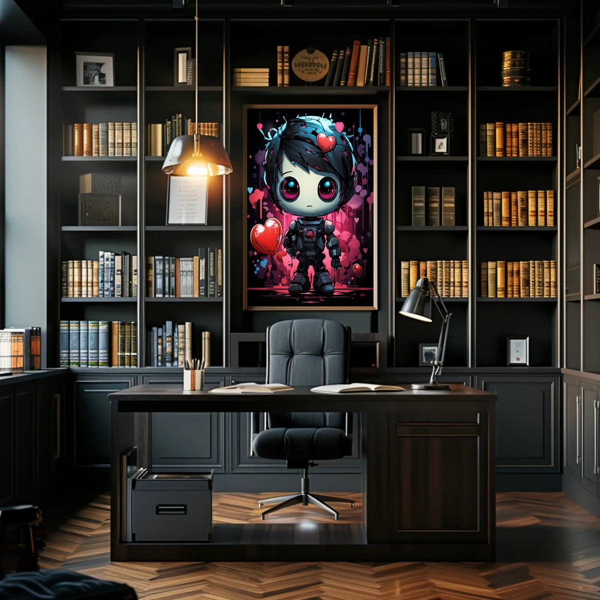 Cute Robotic Heart Poster: Futuristic Love Art