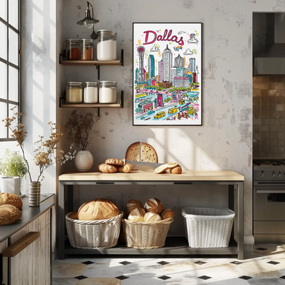 Dallas Texas Urban Skyline Colorful Cityscape Travel Poster