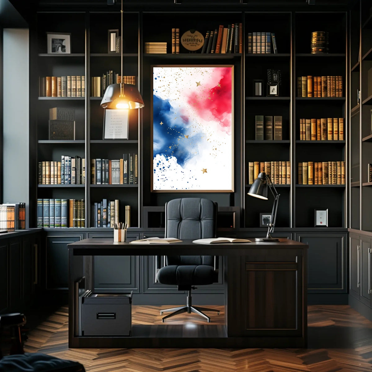 splash design in red white and blue tones Poster