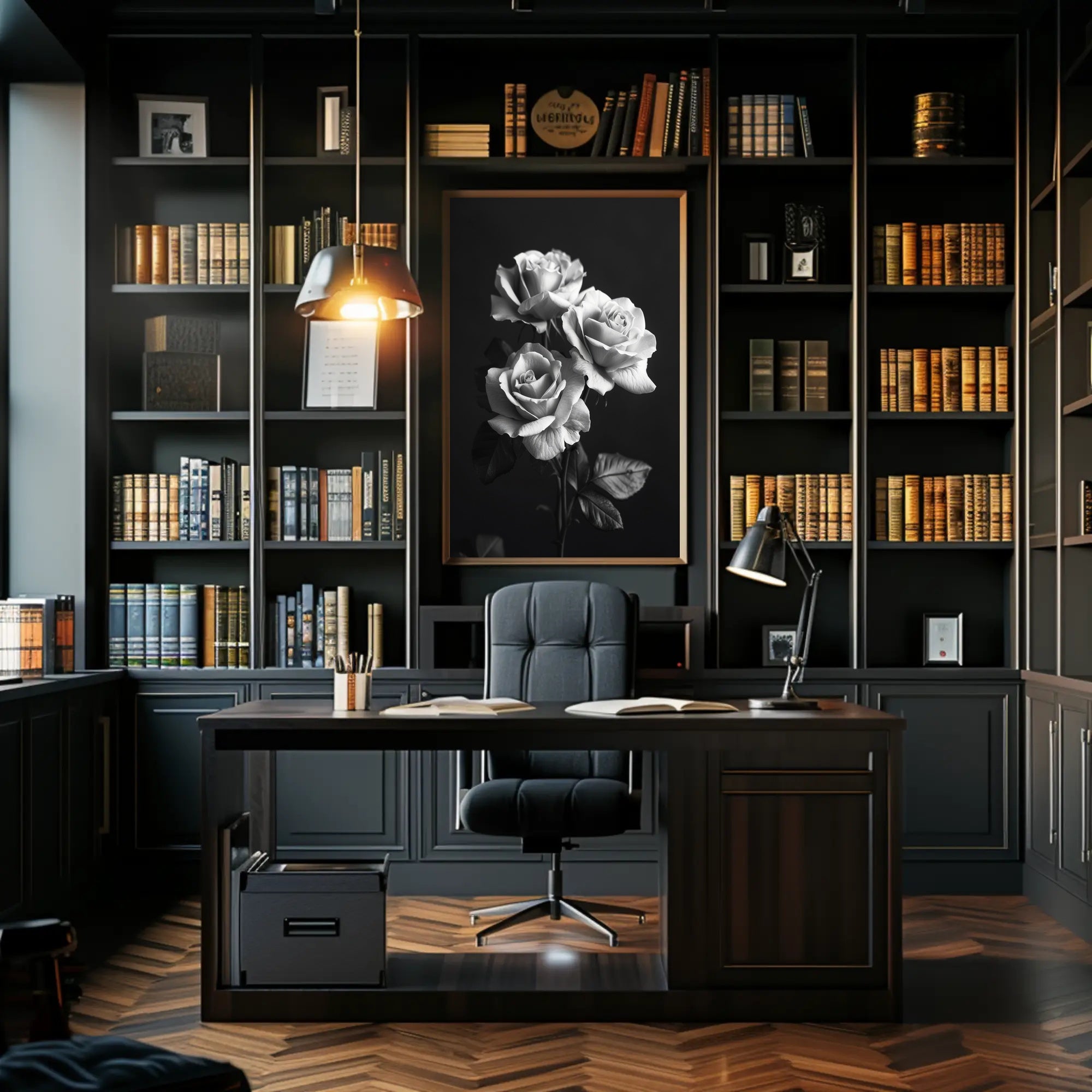 Elegant Black and White Rose Art Poster PosterGoat