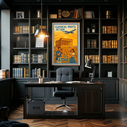 Vintage Athens Travel Poster: Parthenon and Jet Plane