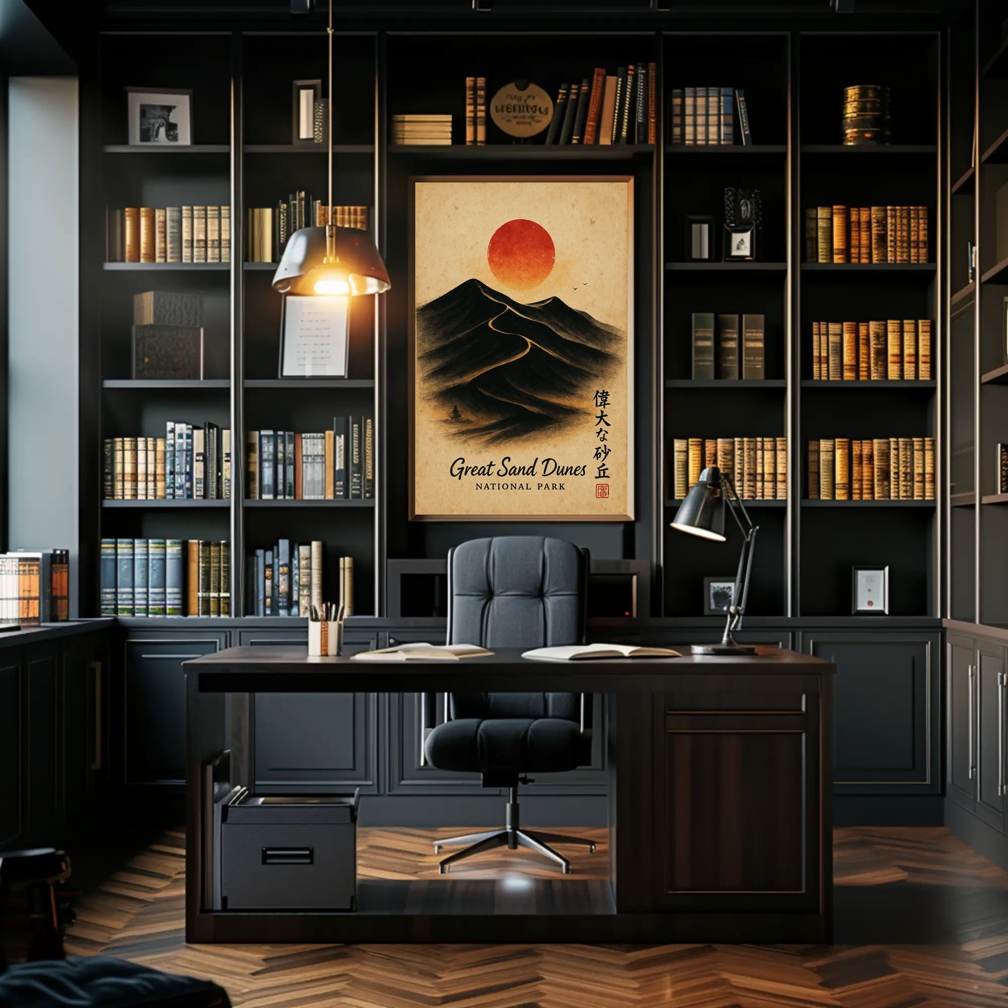 Great Sand Dunes Art with Vintage Japanese Style - National Park Poster