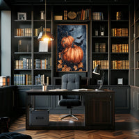 Stylized Halloween Pumpkins with Bats Decorative Art Poster