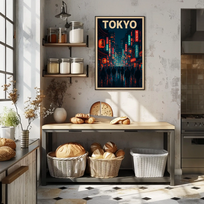 Tokyo Neon Night Street Travel Poster