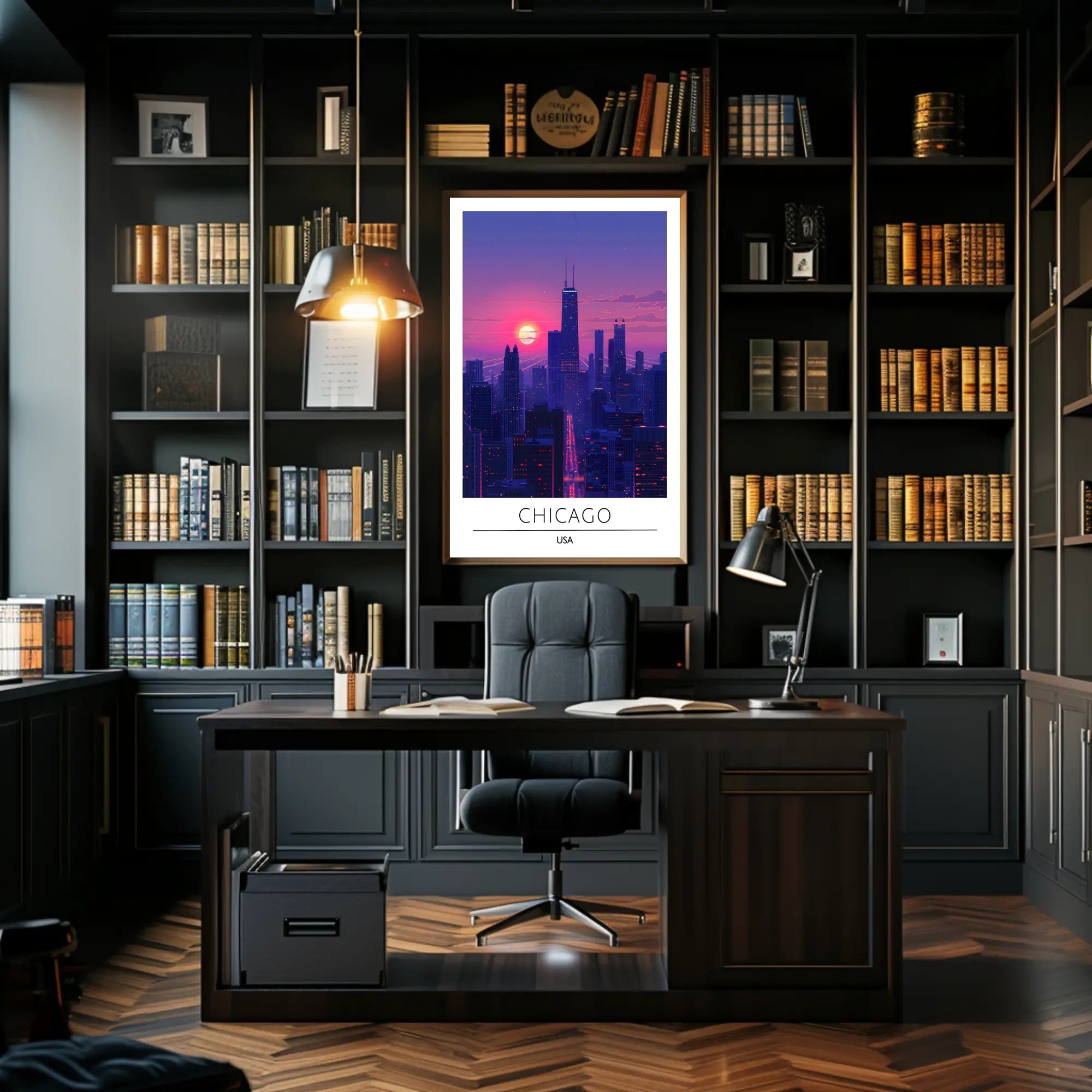 Chicago Skyline at Sunset Urban or Cityscape Poster