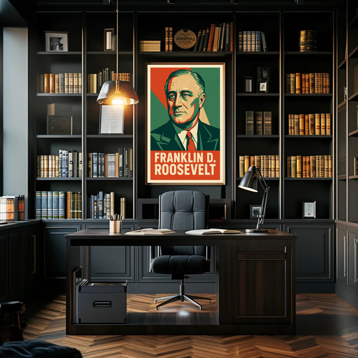 Franklin Roosevelt Portrait Art Deco Patriot Poster