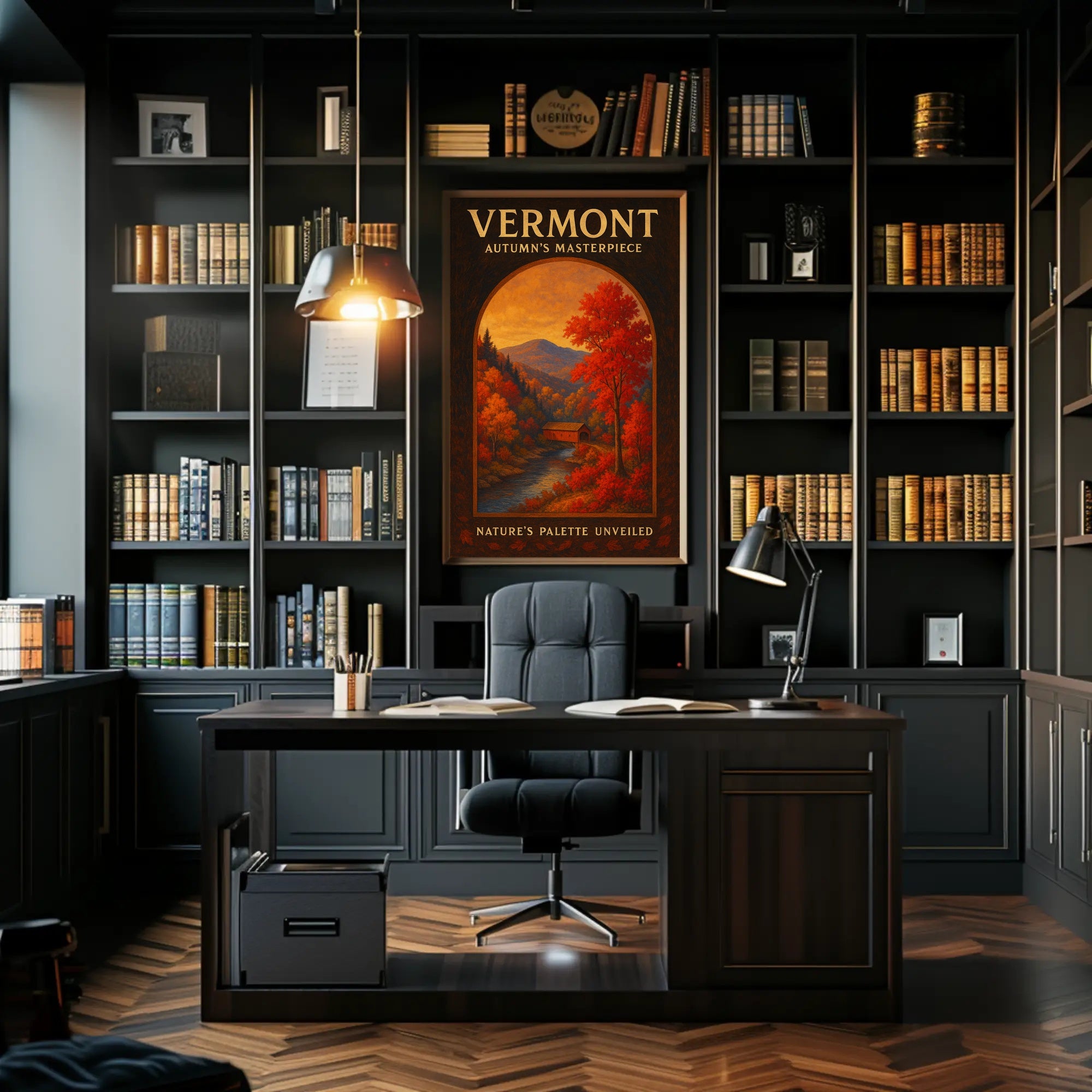 Vermont Autumn Landscape Photorealistic Travel Poster
