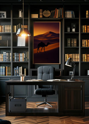 Camel Silhouette at Sunset Travel Poster