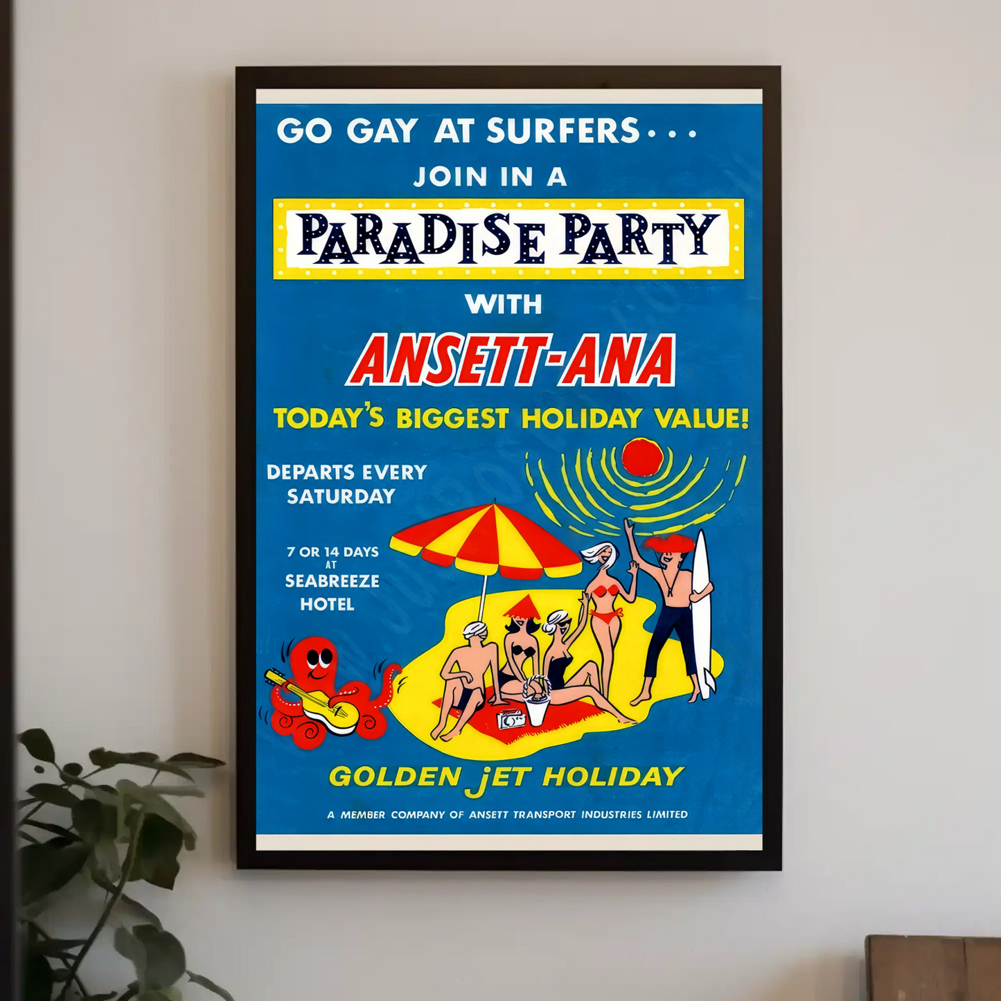 Paradise Party Vintage Poster - Ansett-ANA