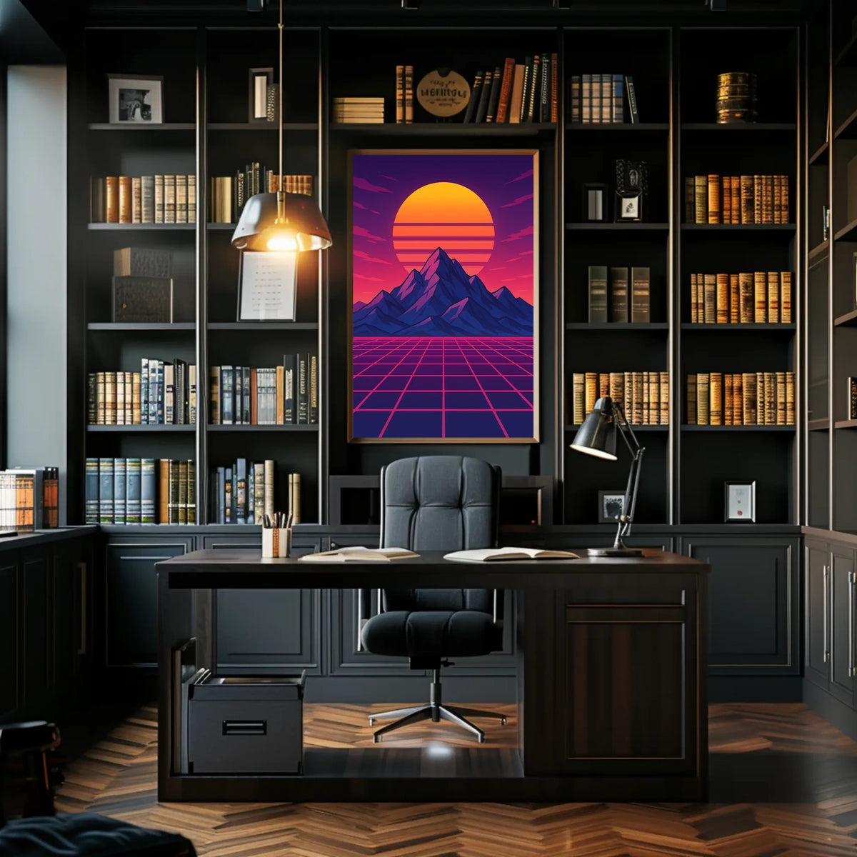 Retro-Futuristic Synthwave Sunset Futuristic Sci-Fi Poster