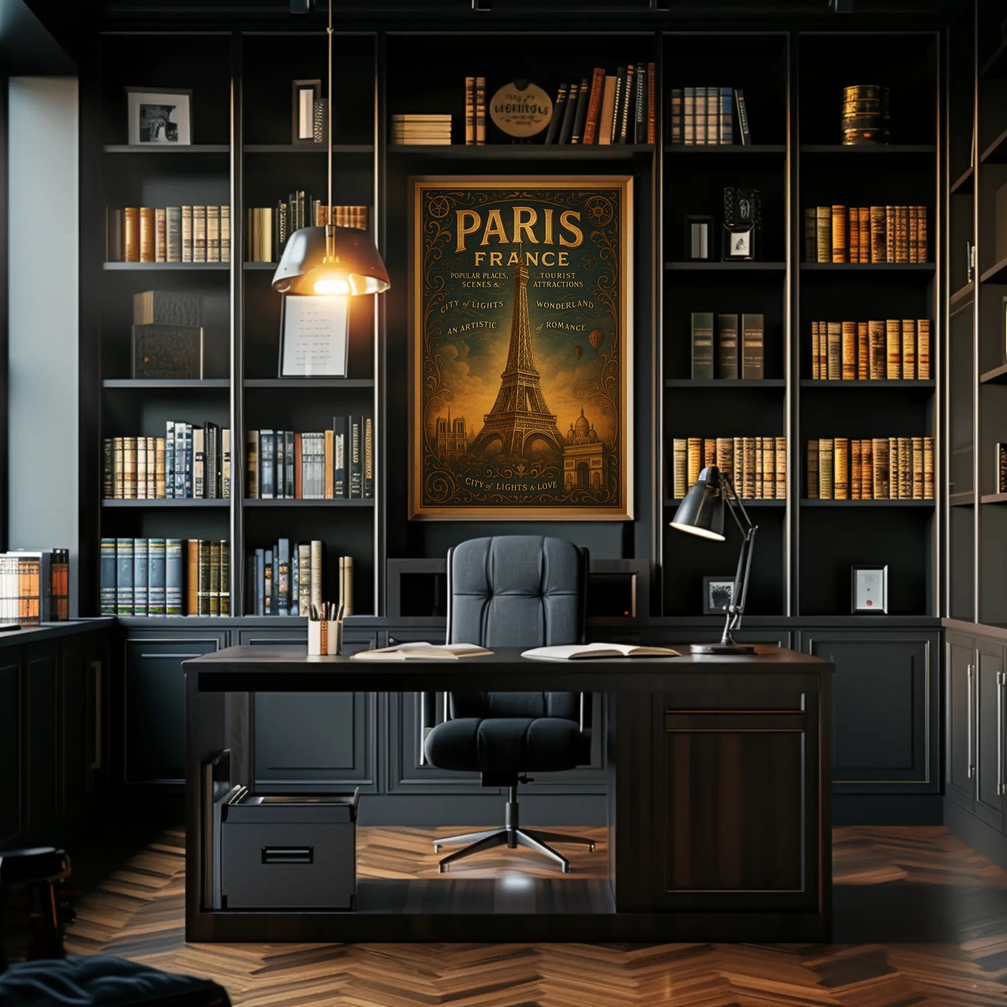 Paris Landmarks Vintage Art Nouveau Urban or Cityscape Poster