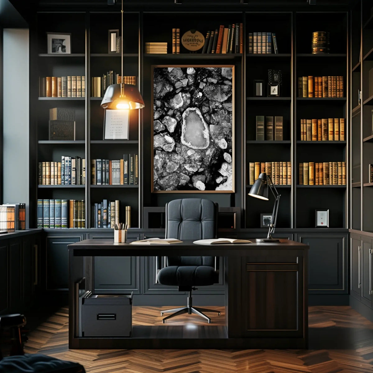 Stark Black and White Abstract Ice Formation Poster