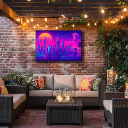 New York Neon City Skyline Dreamscape Poster Retro Wall Art