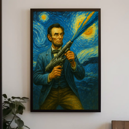 Abraham Lincoln Starry Night Fusion Sci-Fi Portrait Vintage Travel Poster