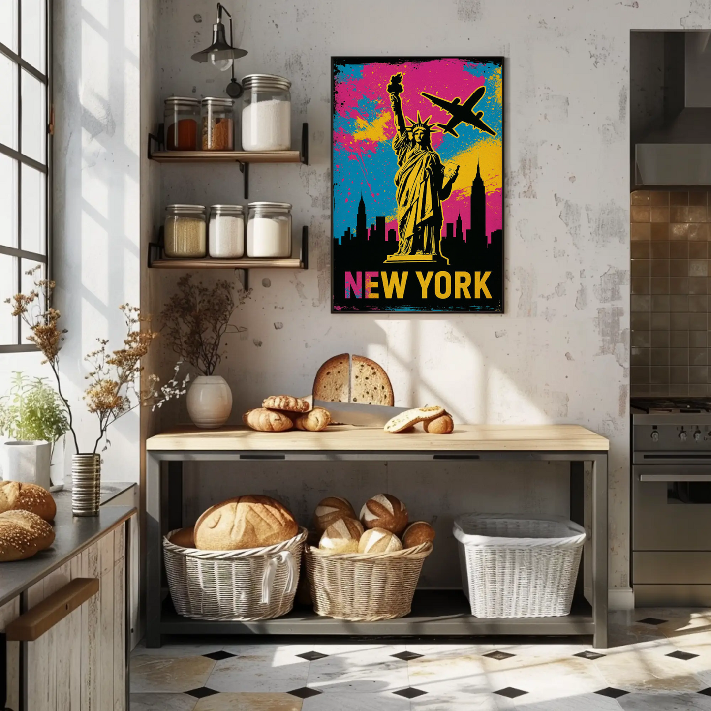New York Statue Liberty Street Art Neon Colors Travel Poster