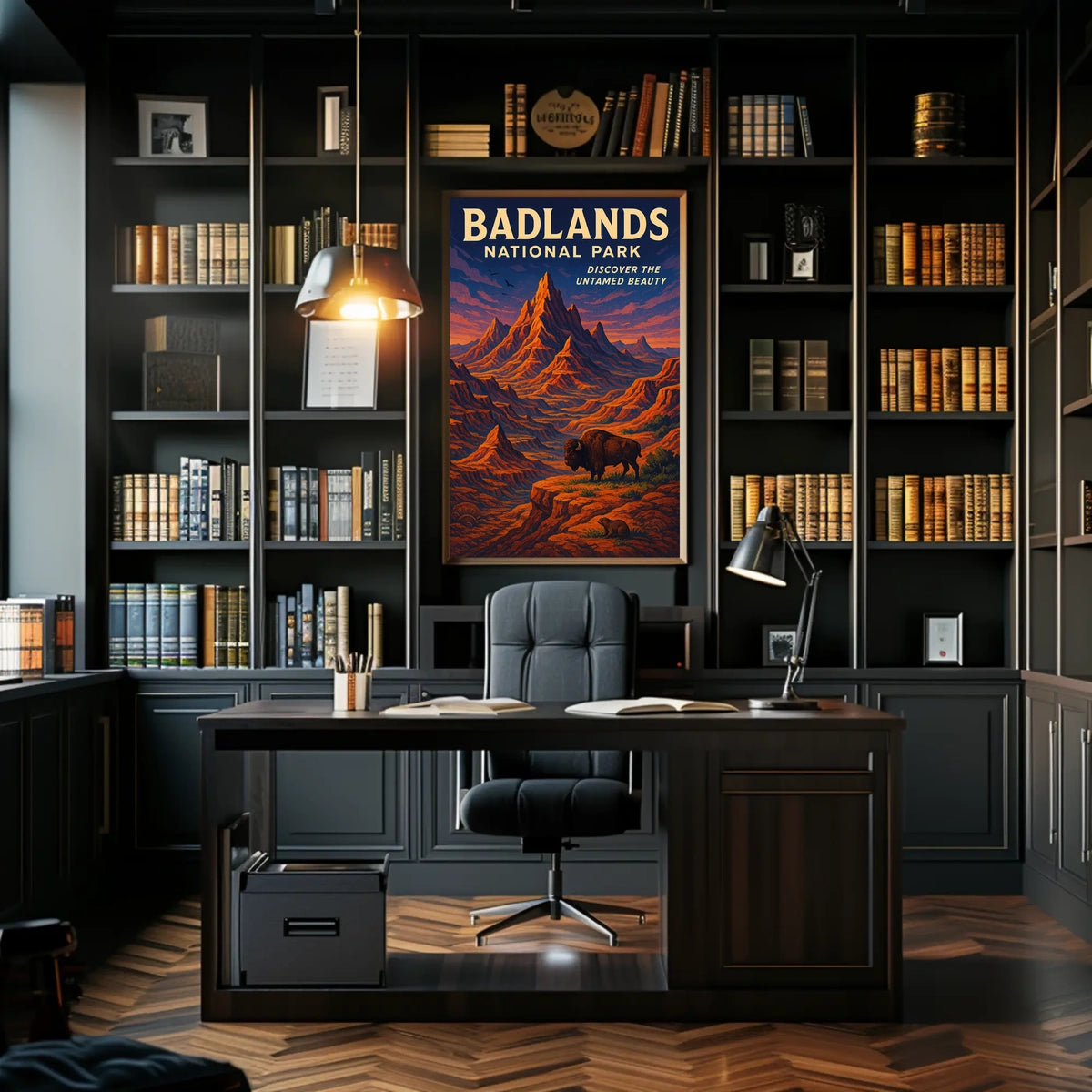 Badlands National Park Vintage Bison Adventure Poster