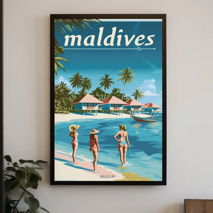 Maldives Vintage Travel Poster - Beachside Paradise