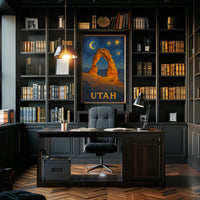Delicate Arch Under Starry Night in National Park Poster