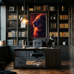 Majestic Lion Poster: Fiery Mane, Dark Background