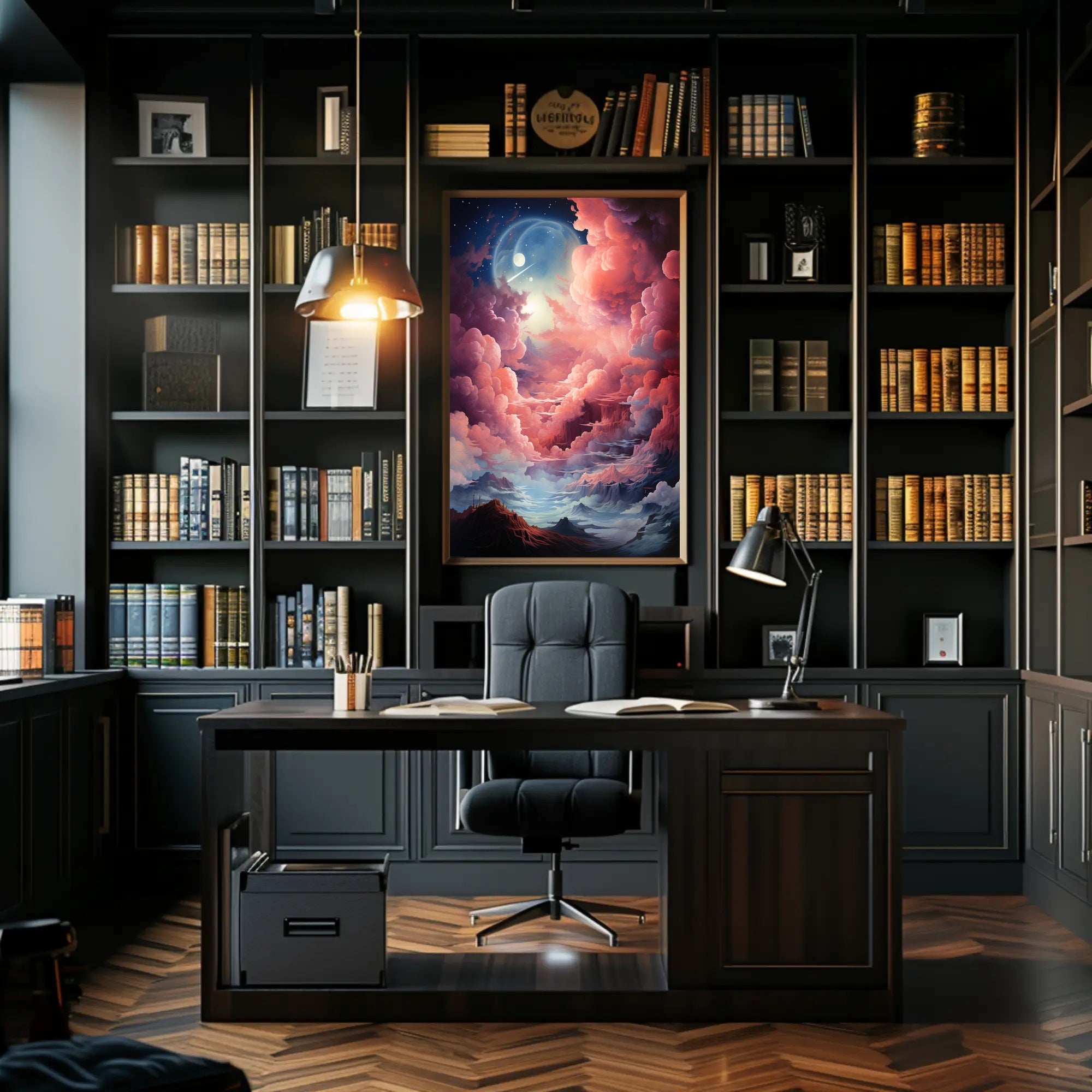 Dreamlike Dual-Moon Landscape Futuristic Sci-Fi Poster