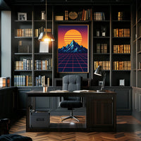 Retro-Futuristic Synthwave Sunset Art Print - Futuristic Sci-Fi Poster