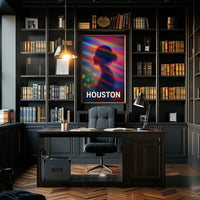 Vibrant Silhouette Houston Night City Neon Skyline Pop Art Digital Painting Urban Poster