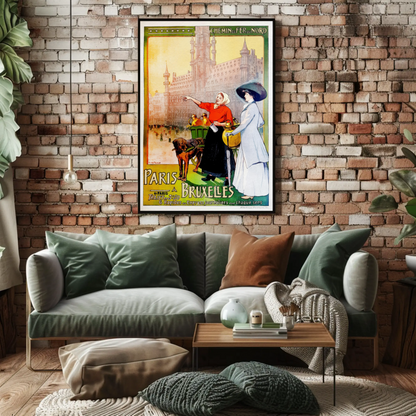 Paris to Bruxelles Vintage Travel Vintage Poster