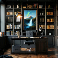 Majestic Northern Lights Over Waterfall Poster