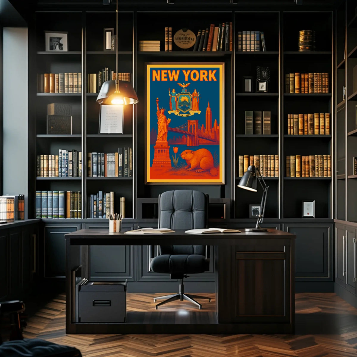 New York City Historic Skyline Poster Vintage Wall Art