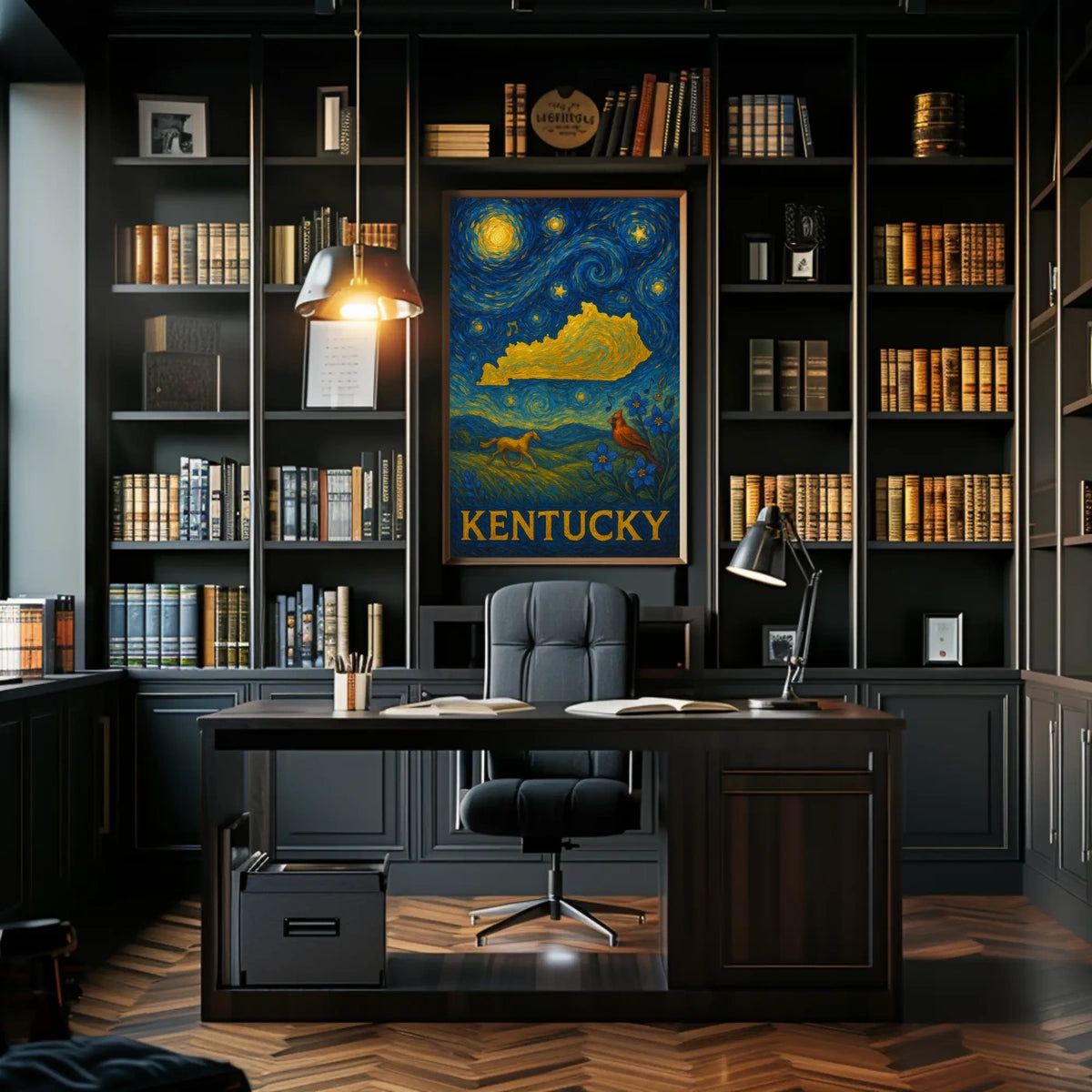 Kentucky Horse and Starry Night Artistic Poster