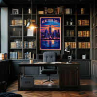 New York City Skyline at Sunset Poster Modern Wall Art
