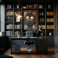 Macabre Gothic Skulls with Roses Artistic Pop Culture Poster