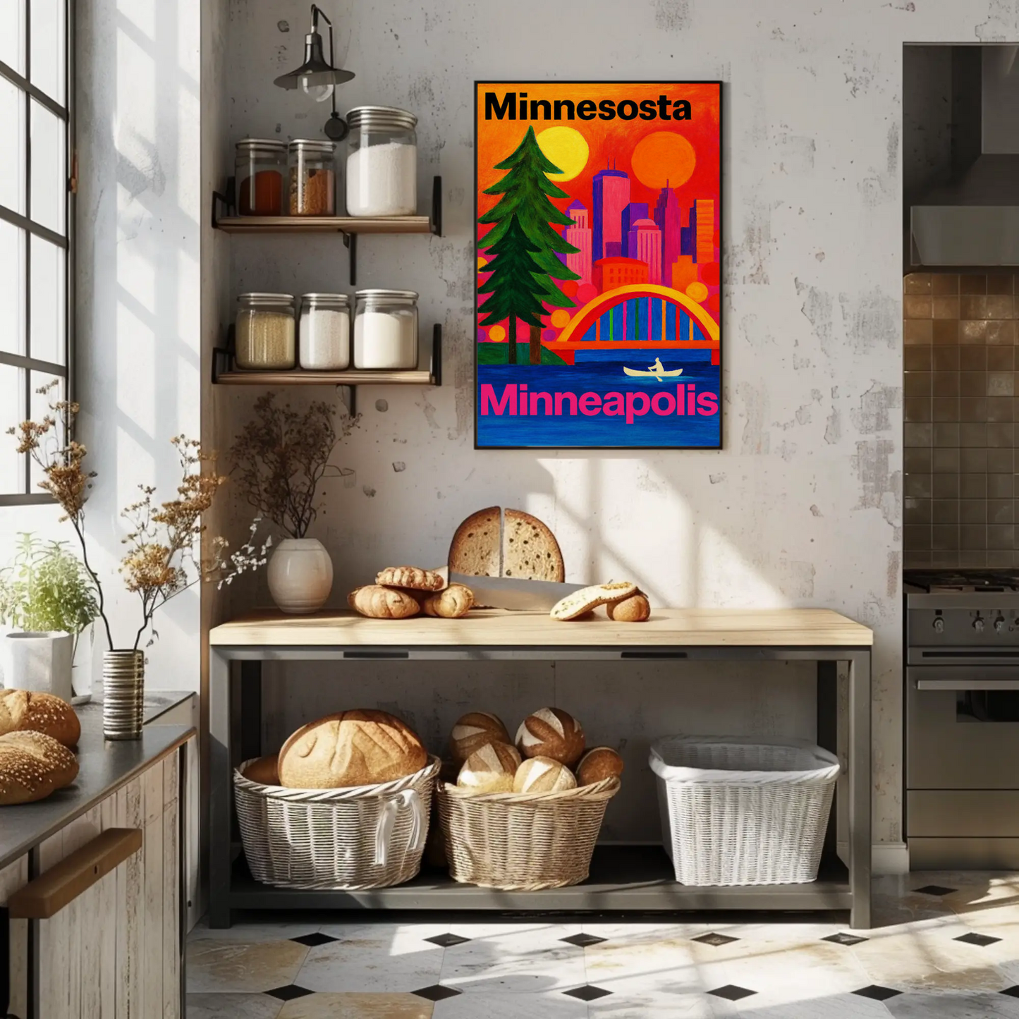 Minnesota North Woods Sunset Lake Canoe Travel Poster