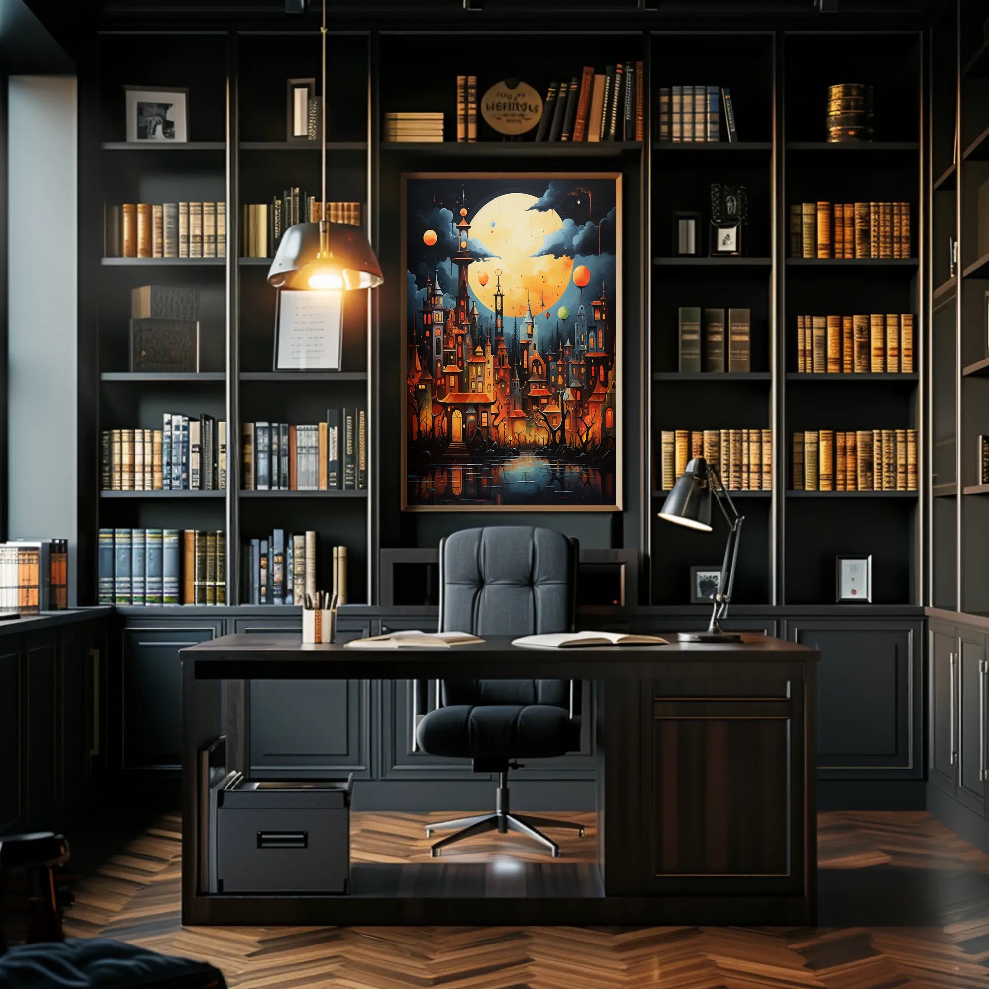 Enchanted Moonlit Cityscape Poster
