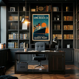 Queen Mary Long Beach Vintage Travel Poster