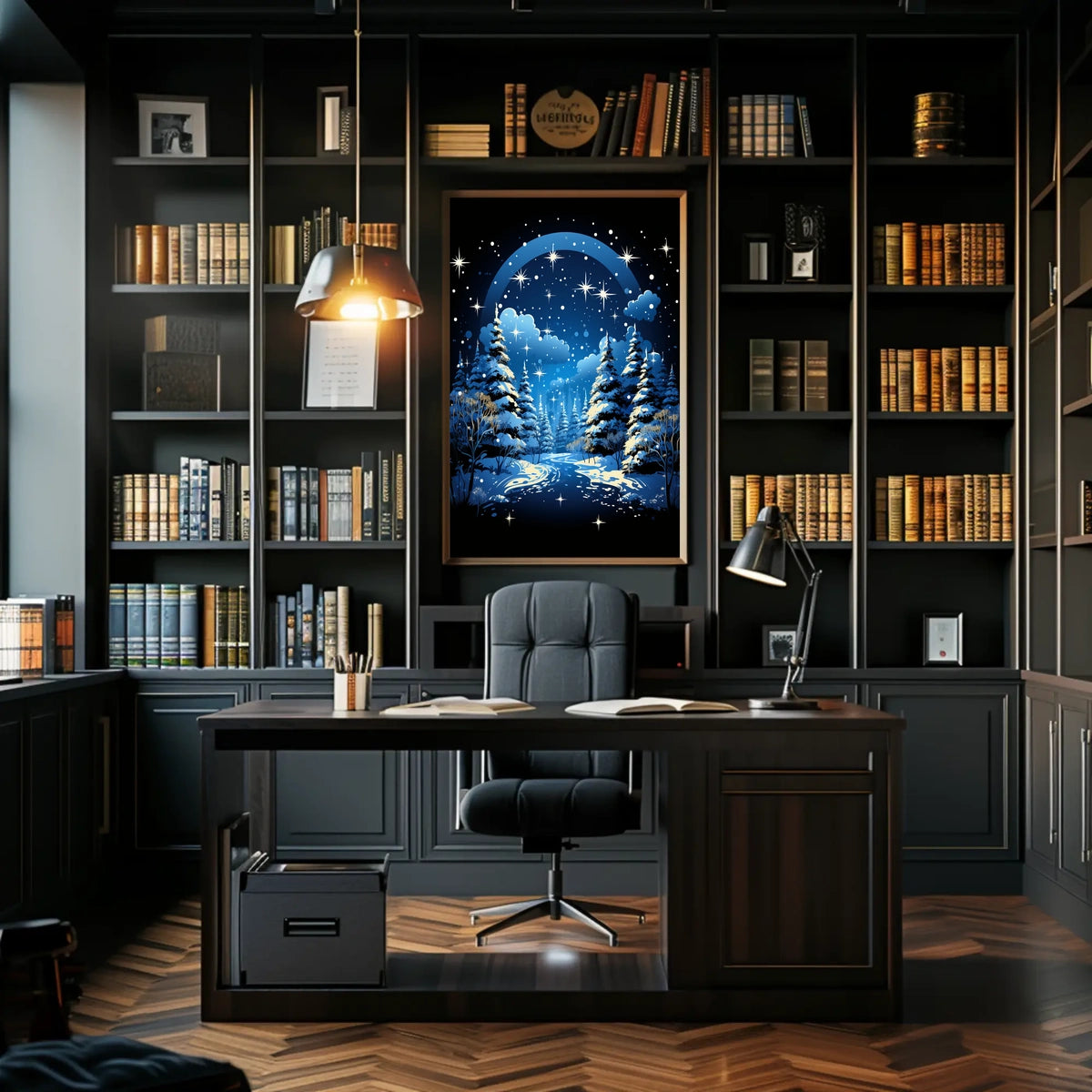 Winter Night Pathway: Enchanting Fantasy Art Poster