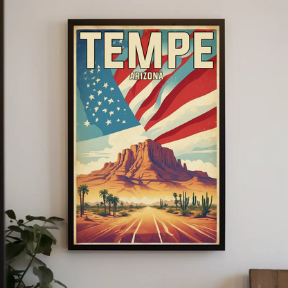 Tempe Arizona Red Rock Horizon Vintage Travel Poster