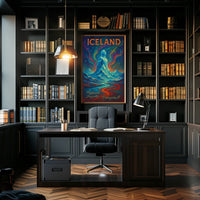 Icelandic Mythical Landscape Poster with Aurora Borealis