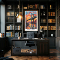Brooklyn Bridge Sunset Urban Cityscape Painting Poster PosterGoat