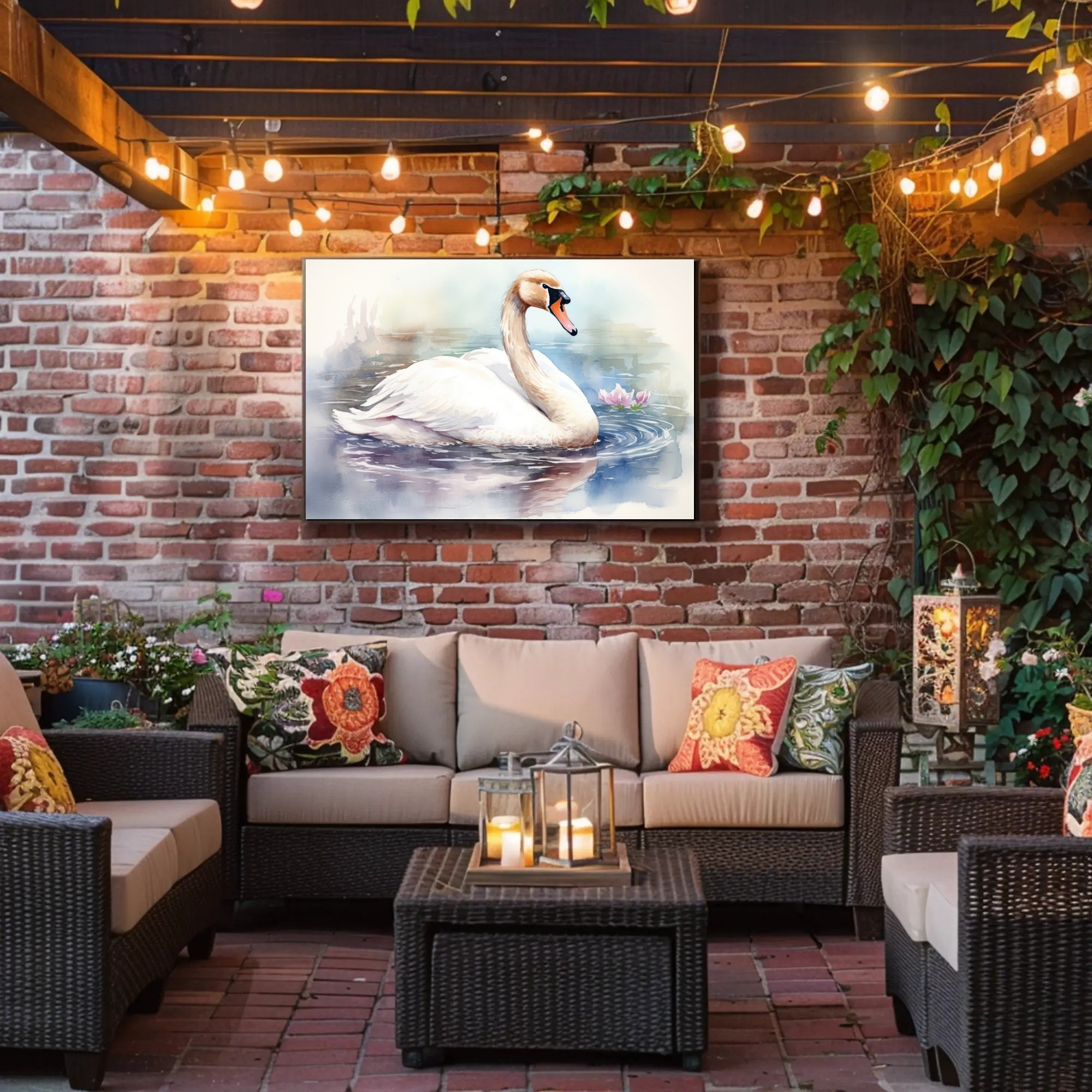 Tranquil Swan in Watercolor Poster PosterGoat