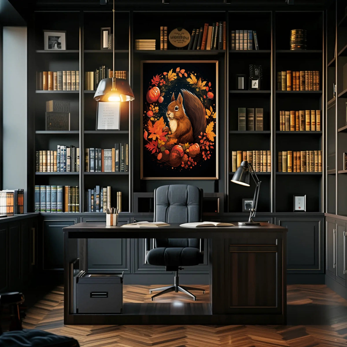 Whimsical Autumn Squirrel Poster: Cozy Fall Decor