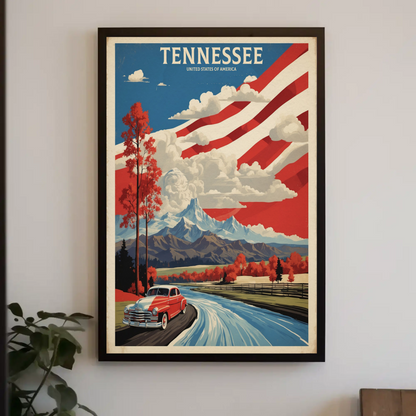 Tennessee Mountains Road Classic Car Vintage Travel Poster