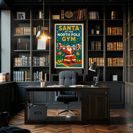 Santa Claus Lifting Weights Vintage Christmas Pop Culture Poster