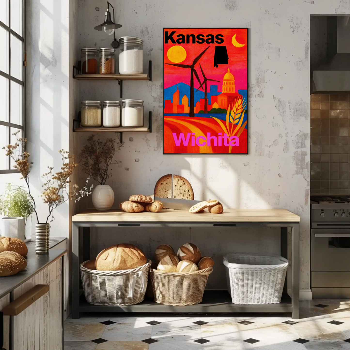 Wichita Kansas Windmills Capitol Landscape Travel Poster